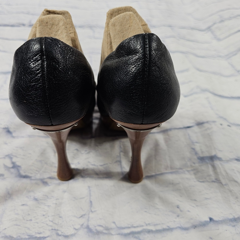 Michael Kors Platform Pumps Women 9 Black Leather Wood Heel Stiletto Round Toe - Picture 6 of 11